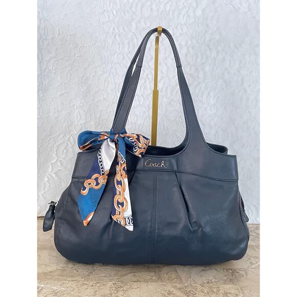 COACH Lexy pearlized navy Pleated Leather Carryall Shoulder Bag F18829 - Picture 1 of 10